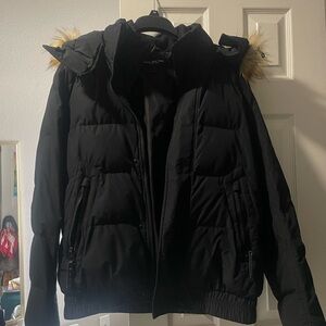 Andrew Marc Black Puffer Jacket with Fur Trim